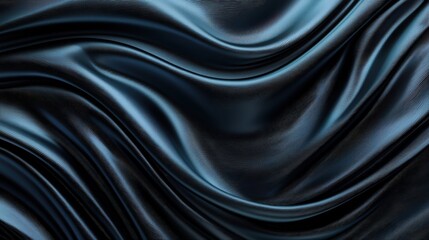 Obraz premium A close-up of luxurious, dark blue silk fabric with flowing, wavy textures that create an elegant and soft visual effect.