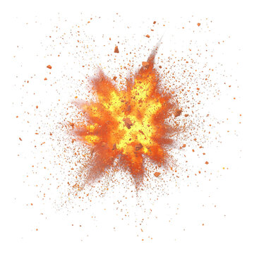 dynamic explosion bursts forth illuminating darkness with vibrant orange hues and scattered debris isolated on png transparent background