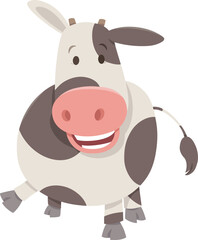 happy cartoon spotted cow or calf farm animal character