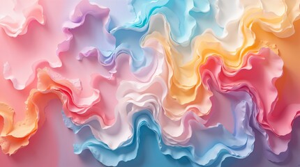 A mesmerizing fluid wave pattern in pastel tones of blue, pink, and peach, resembling soft silk. Dreamy, artistic, and perfect for creative design projects.