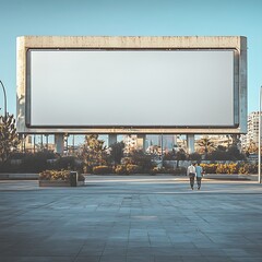 Large Blank Billboard in Urban Setting With Two People