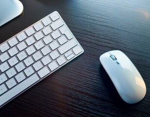 Un teclado y mouse inalámbricos sobre un escritorio moderno
