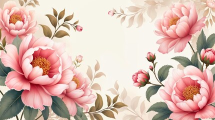 A delicate floral frame featuring soft pink peonies and subtle foliage on a pastel background. Elegant, timeless, and ideal for wedding invitations and decor.