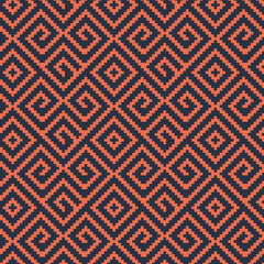 Geometric diamond pattern in coral and navy blue. Retro design with repeating shapes, ideal for backgrounds, wallpapers, fabric prints, and textile designs.