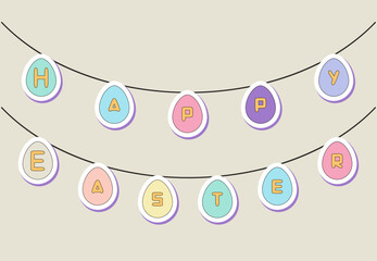 Garland of colorful eggs with lettering Happy Easter
