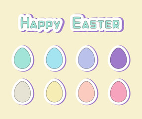 Happy Easter stickers with eggs and inscription