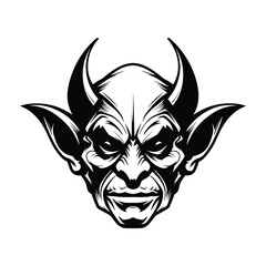 A dark and mysterious silhouette of a goblin head, featuring sharp facial features, pointed ears, and a mischievous expression. Perfect for fantasy-themed designs, gaming logos, horror illustrations