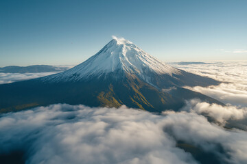 A snow-capped mountain peak piercing through the clouds, capturing the grandeur of nature