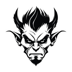 A dark and mysterious silhouette of a goblin head, featuring sharp facial features, pointed ears, and a mischievous expression. Perfect for fantasy-themed designs, gaming logos, horror illustrations
