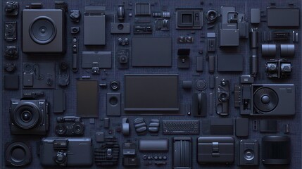 Obraz premium Dark electronics collage, circuit board background, tech concept, product display