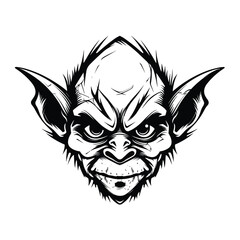 A dark and mysterious silhouette of a goblin head, featuring sharp facial features, pointed ears, and a mischievous expression. Perfect for fantasy-themed designs, gaming logos, horror illustrations