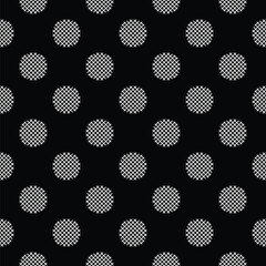 Pastel White Seamless Polka Dot Pattern, Black Background