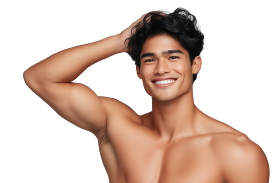 Smiling young Latino man with muscular build, isolated portrait