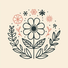 Doodle-Style Floral and Leaf Tile Designs on White Background in Graphic Format