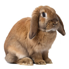 Fototapeta premium Brown lop earred rabbit sitting down, Isolated on Transparent Background