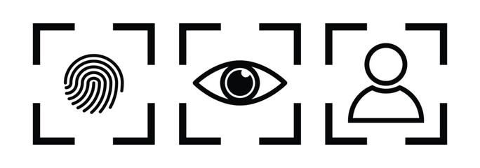 Recognition, scan identification icon set. Face security, id biometric icons collection. Vector illustration eps 10.