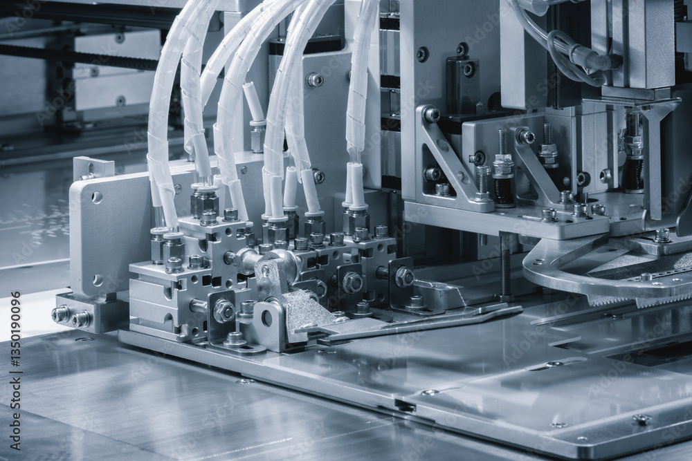 Leinwandbilder a machine with wires coming out of it. the wires are white and the machine is silver. the machine is