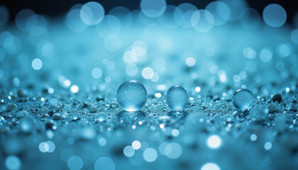 Glowing water droplets on surface, sparkling tranquility