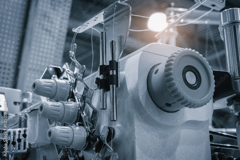 Leinwandbilder a machine is weaving a fabric with many threads. the machine is in a factory. concept of industry an