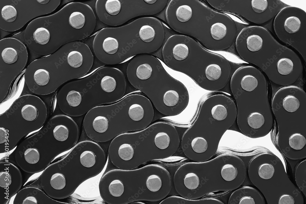 Poster a close up of a chain with many small black and silver dots.
