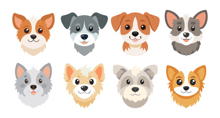 Collection of adorable dog faces perfect for designs and illustrations. Cute dogs. 