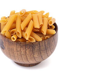 Traditional Raw Penne Pasta on a White Background
