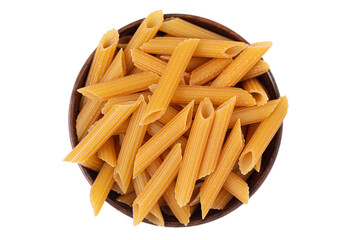 Traditional Raw Penne Pasta on a White Background