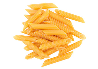 Traditional Raw Penne Pasta on a White Background