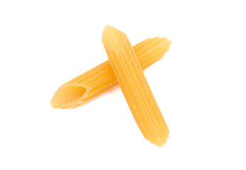 Traditional Raw Penne Pasta on a White Background