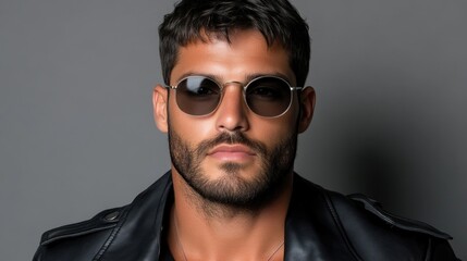 Obraz premium Man in sunglasses and leather jacket