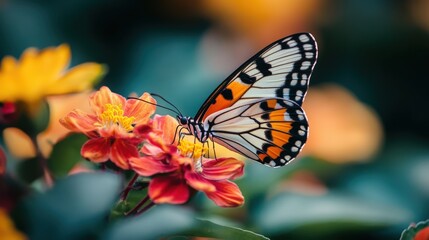 Fototapeta premium A Beautiful Butterfly Resting on a Bright Orange Flower