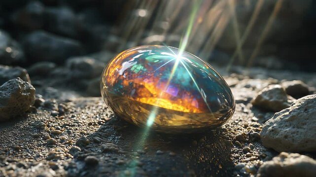 An opal stone. Blurry background of a jewel stone. A glare of light from a diamond. A lifestyle precious opal.