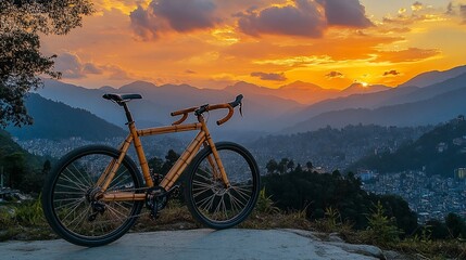 Bamboo bike sunset mountain vista