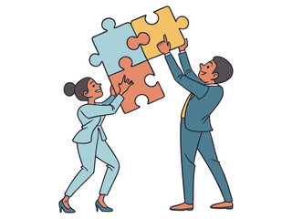 Diverse Business Team Putting Puzzle Pieces Together. Corporate Collaboration