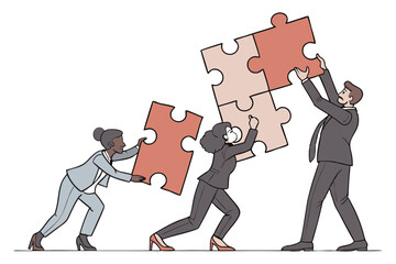 Diverse Business Team Putting Puzzle Pieces Together. Corporate Collaboration