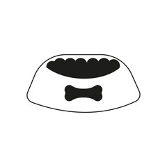 Dog bowl with food icon. Line icon. Dog food illustration. Dog food in bowl. 