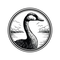 A simple and elegant silhouette of a goose head, showcasing its distinct beak and graceful neck. Ideal for farm branding, wildlife illustrations, minimalist designs, and nature-inspired artwork.