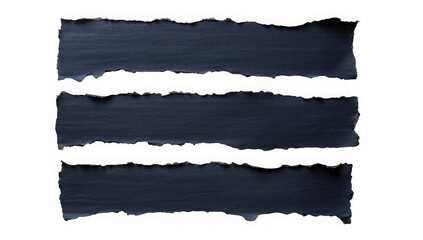 Black ripped paper torn edges strips isolated on transparent background
