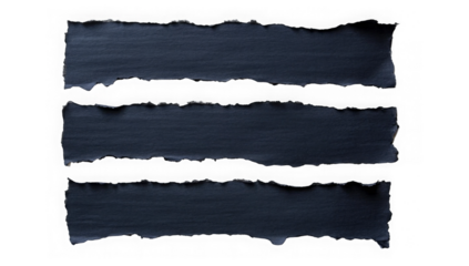 Black ripped paper torn edges strips isolated on transparent background
