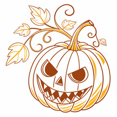 Vector Halloween Jack-o'-lantern Pumpkin Illustration isolated on white background
