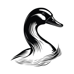 A simple and elegant silhouette of a goose head, showcasing its distinct beak and graceful neck. Ideal for farm branding, wildlife illustrations, minimalist designs, and nature-inspired artwork.