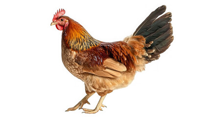 Full body of brown chicken hen standing isolated transparent background
