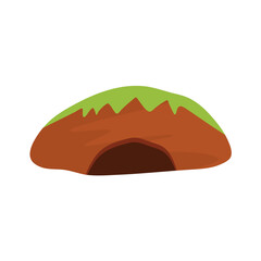 Small animal Burrow with grasses. Cute simple natural drawing for wild animal hiding place outdoor. Vector illustration.