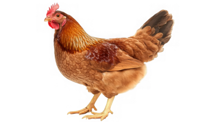 Full body of brown chicken hen standing isolated transparent background

