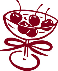 Cocktail with cherry and bow. Coquette rococo art.