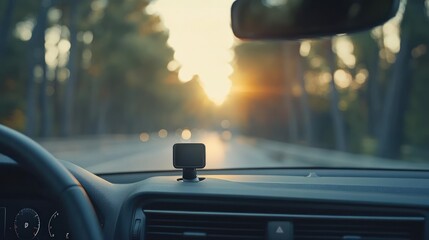 Sunset Drive Dashcam records scenic road, trees blur, golden hour