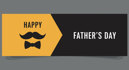 Father's Day banner design featuring a mustache and bow tie with a cheerful message on a gray background