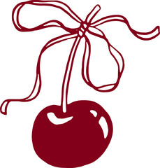 Cherry with ribbon bow. Coquette illustration.