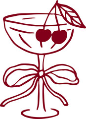 Cocktail with cherry and bow. Coquette rococo art.