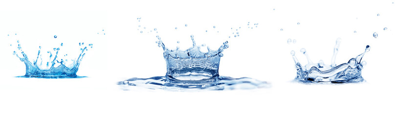 Beautiful set of water splashes isolated on white. Macro photography.